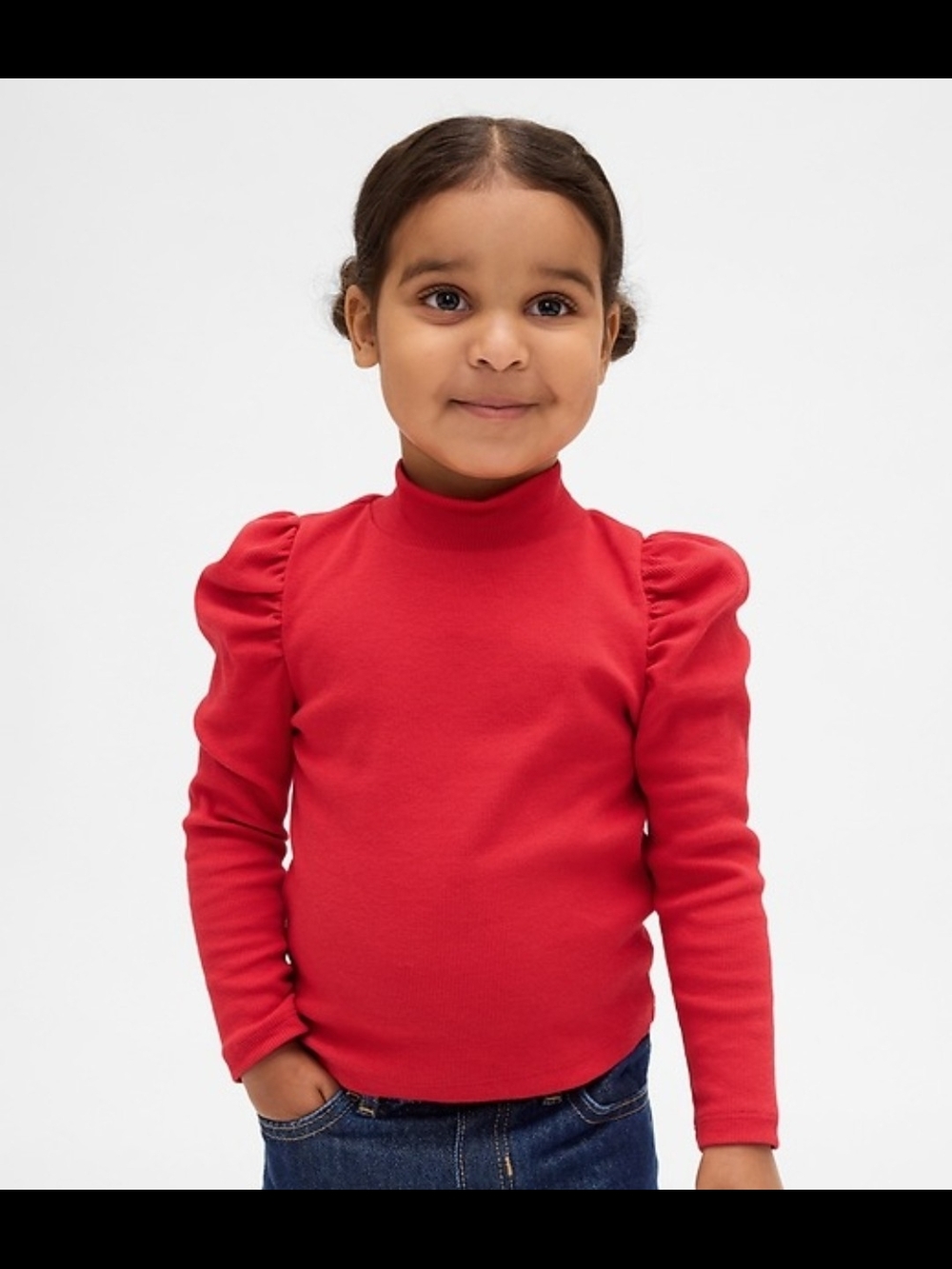 Gap Kids Girls Red Puff-Sleeve Mock Neck Top - Size 4